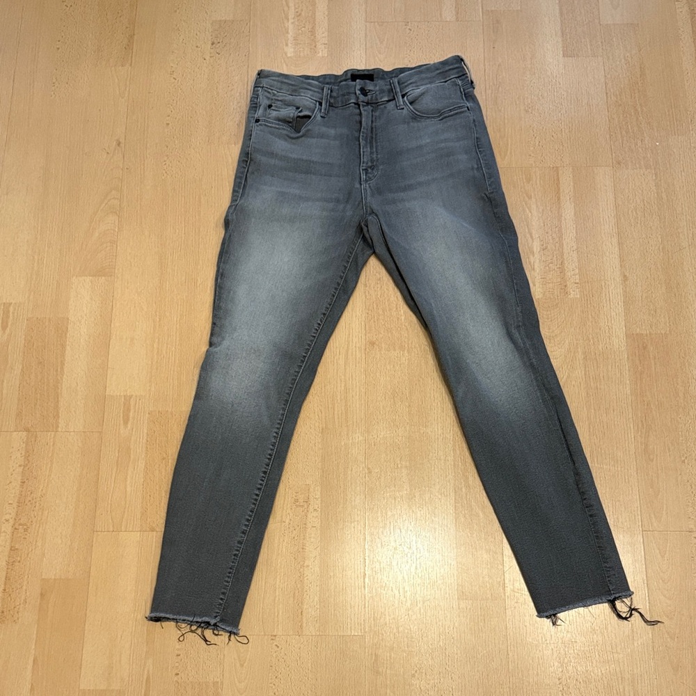 MOTHER Looker Ankle Fray Jeans High Waist Raw Hem Size 27 Skinny Denim